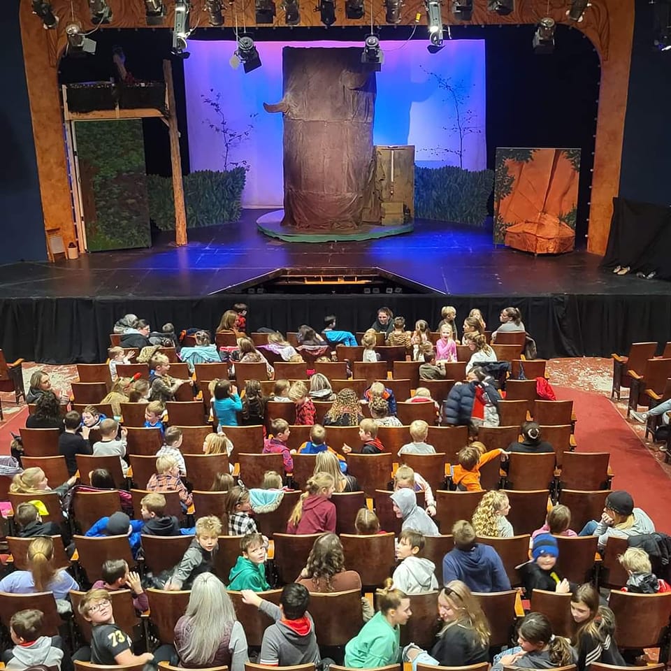 Crowd of people waiting for a show to start inside the Stirling Festival Theatre