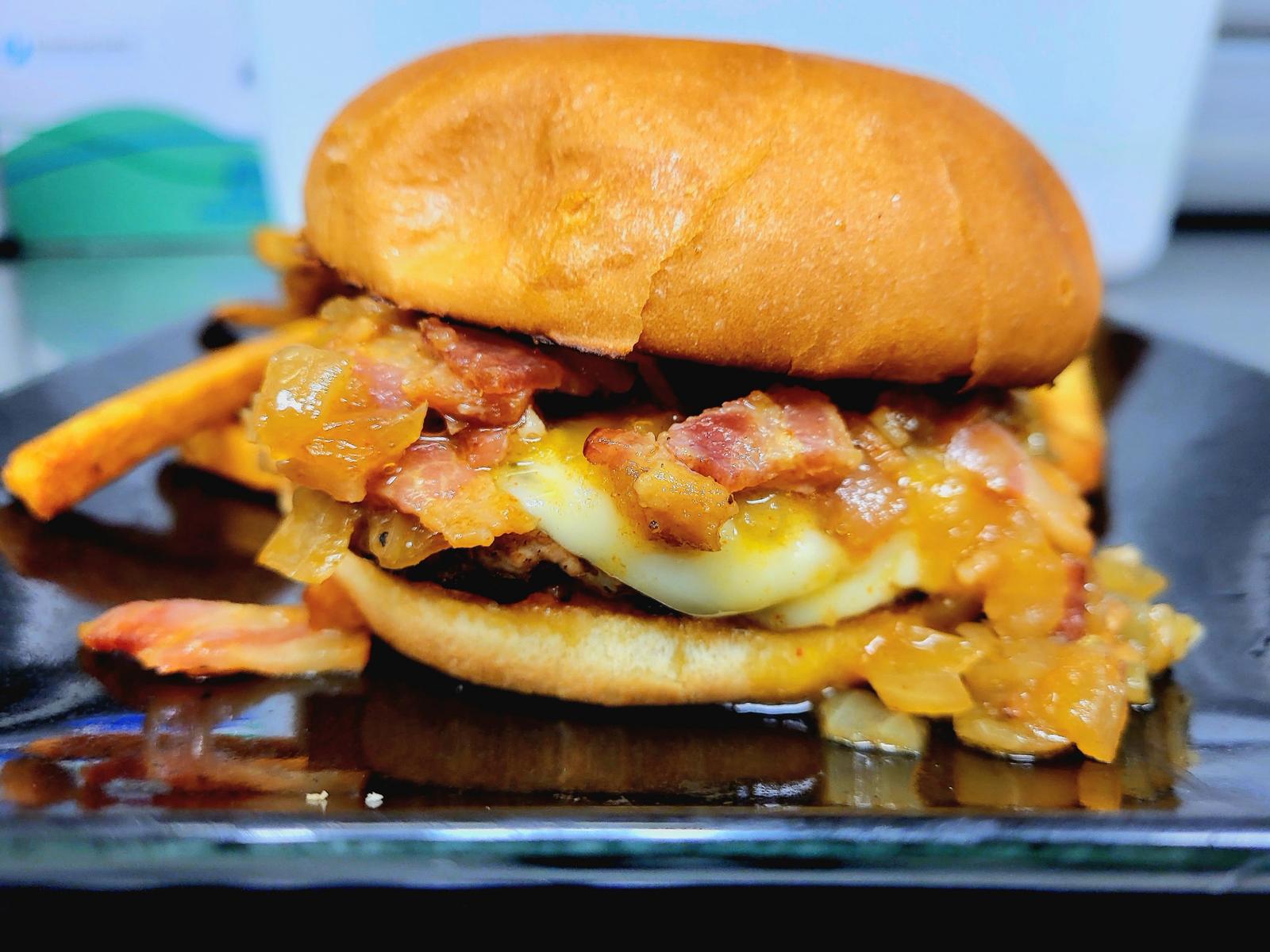 Maple Bacon smashed burger on plate