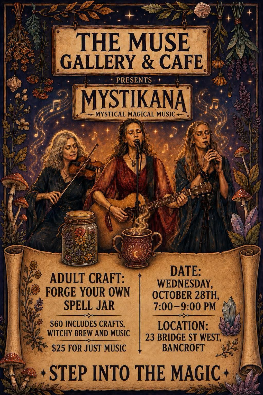 Mystikana Mystical Night at The Muse poster, people performing in a stylized poster