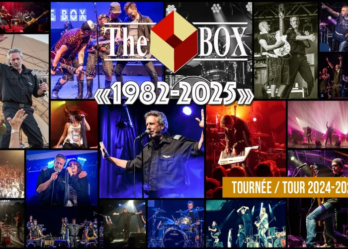The Box Poster at Stirling Festival Theatre. Collage of live performances with 1982-2025 overlayed.