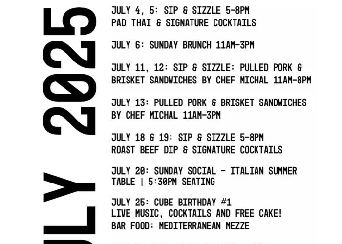 list of events at cube cafe in July