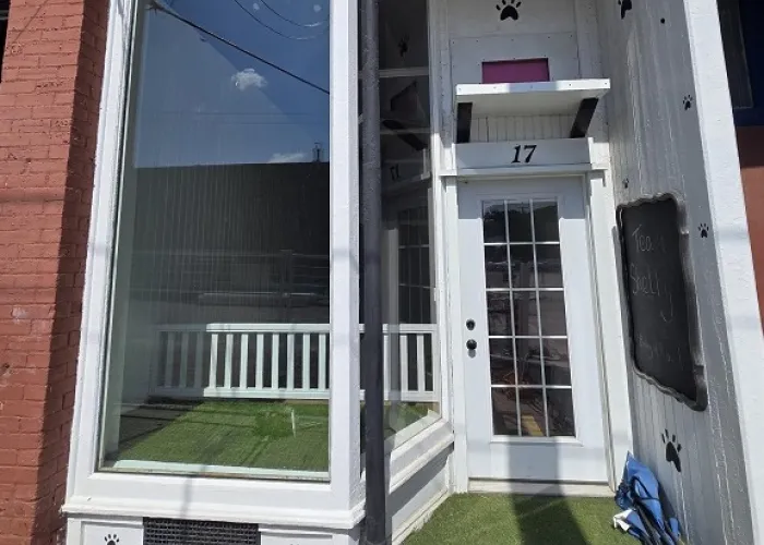 A view of the facade of the vacant storefront at 17 Durham Street in downtown Madoc