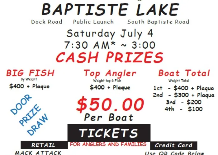 Event details, cartoon of two fish, sponsor logos