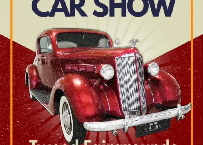 Old red car and event details