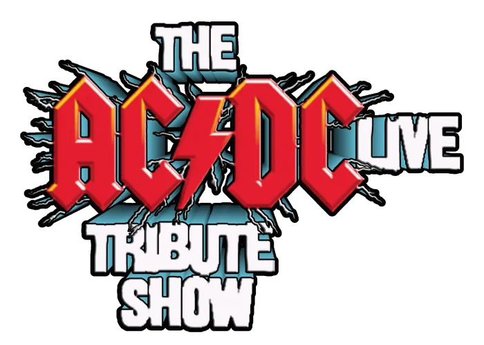 Title of show in Red and white writing with white background and jagged lines coming off of it