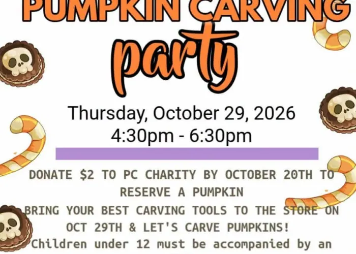 Bags shaped like jack o lanterns around outside, white background, cupcakes with skulls on them around outside, orange and white canes, details in centre
