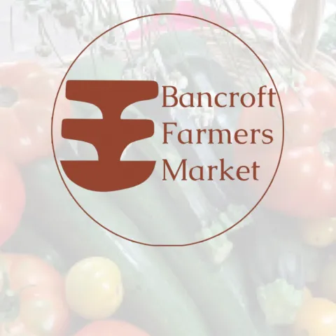 Bancroft Farmers Market Logo. A red logo on a white background