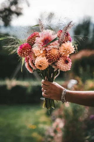 fresh cut bouquet of flowers being held